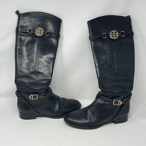 Tory Burch 'Calista' riding boots leather black 8M - Picture 2 of 14